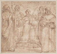 C 040
<br/>
Vijf heiligen, opziend in aanbidding
<br/>
<em>Carracci - school van</em>